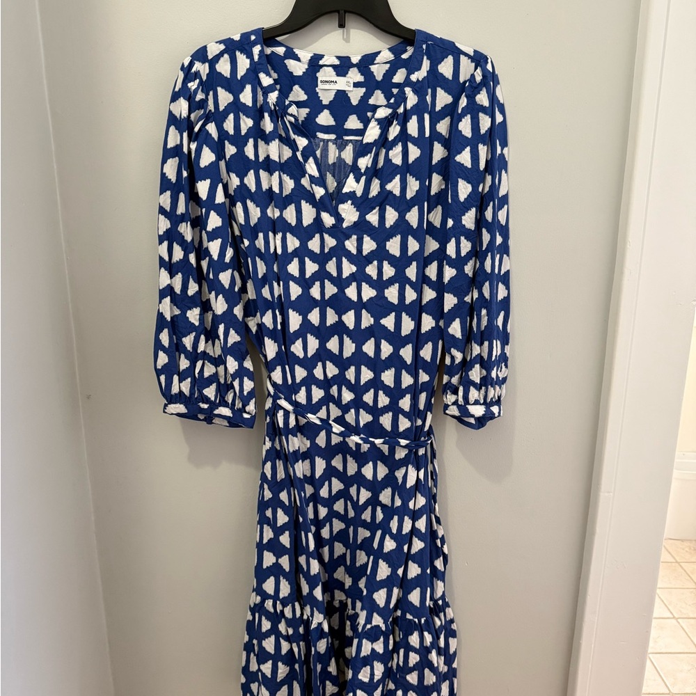 Sonoma Blue and White Patterned Midi Dress